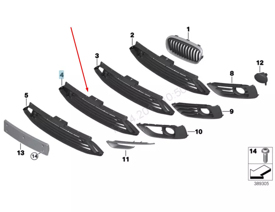 NEW BMW 2 F45 FRONT BUMPER CENTER CLOSED GRILLE SPORT LINE 51117364729 ORIGINAL