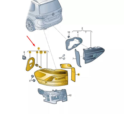 NEW VW TOURAN 5T REAR LEFT OUTER LED TAILLIGHT 5TA945207A ORIGINAL
