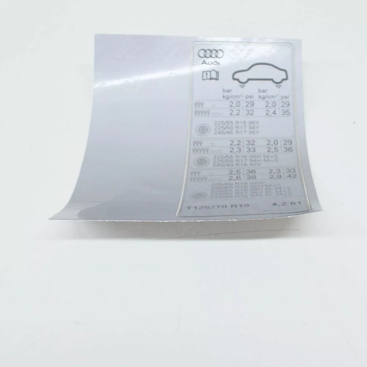 NEW AUDI A4 B8 TYRE PRESSURE DATA PLATE 8K0010502KL ORIGINAL