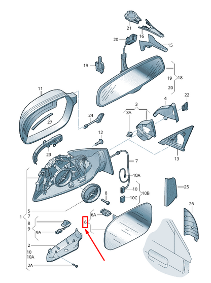 NEW AUDI Q5 8R FRONT RIGHT DOOR MIRROR GLASS 8R0857536H ORIGINAL