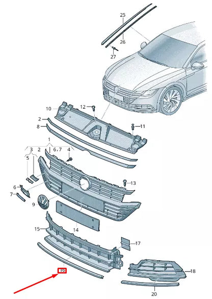 NEW VOLKSWAGEN ARTEON 3H7 FRONT LOWER GRILLE MOLDING 3G88532452ZZ