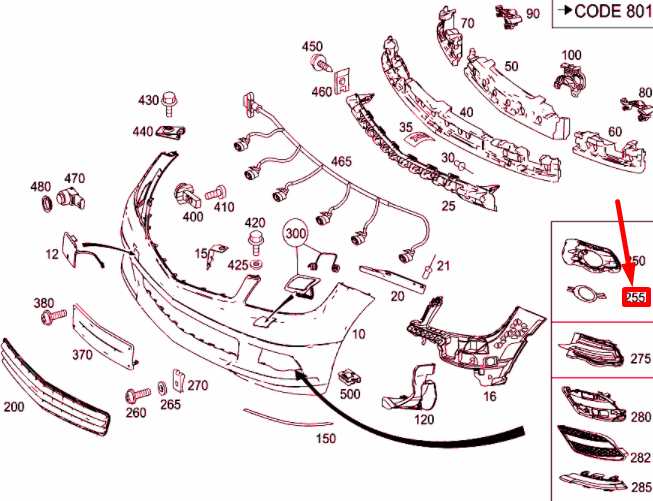 NEW MB C W204 FRONT RIGHT FOG LAMP ORNAMENTAL MOLDING A2048850274 ORIGINAL