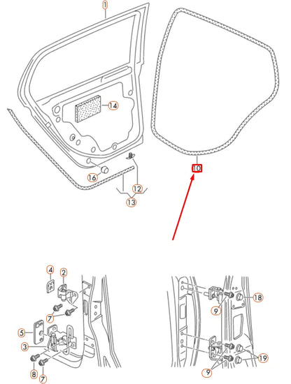 NEW VOLKSWAGEN GOLF 5K MK6 REAR DOOR INNER RUBBER SEAL 5K6867913C9B9 ORIGINAL
