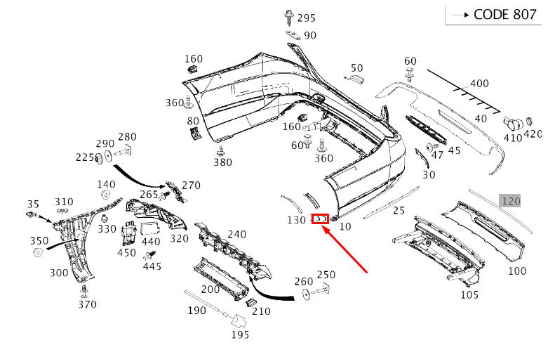 NEW MB S W222 REAR BUMPER LOWER LEFT WHEEL HOUSE COVERING A2226901200 ORIGINAL