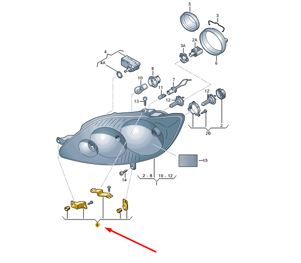 new vw golf plus 5m mk5 right headlight housing repair kit 5m0998226 original