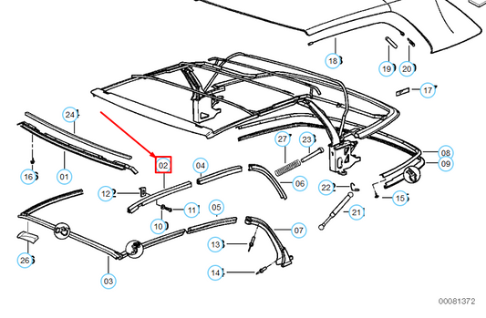 new bmw 3 convertible e36 folding top front right rail 54318135252 original