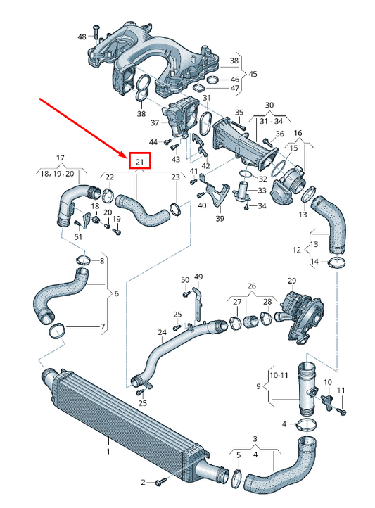 new audi a8 4h right intercooler pressure hose 4h0145738n original