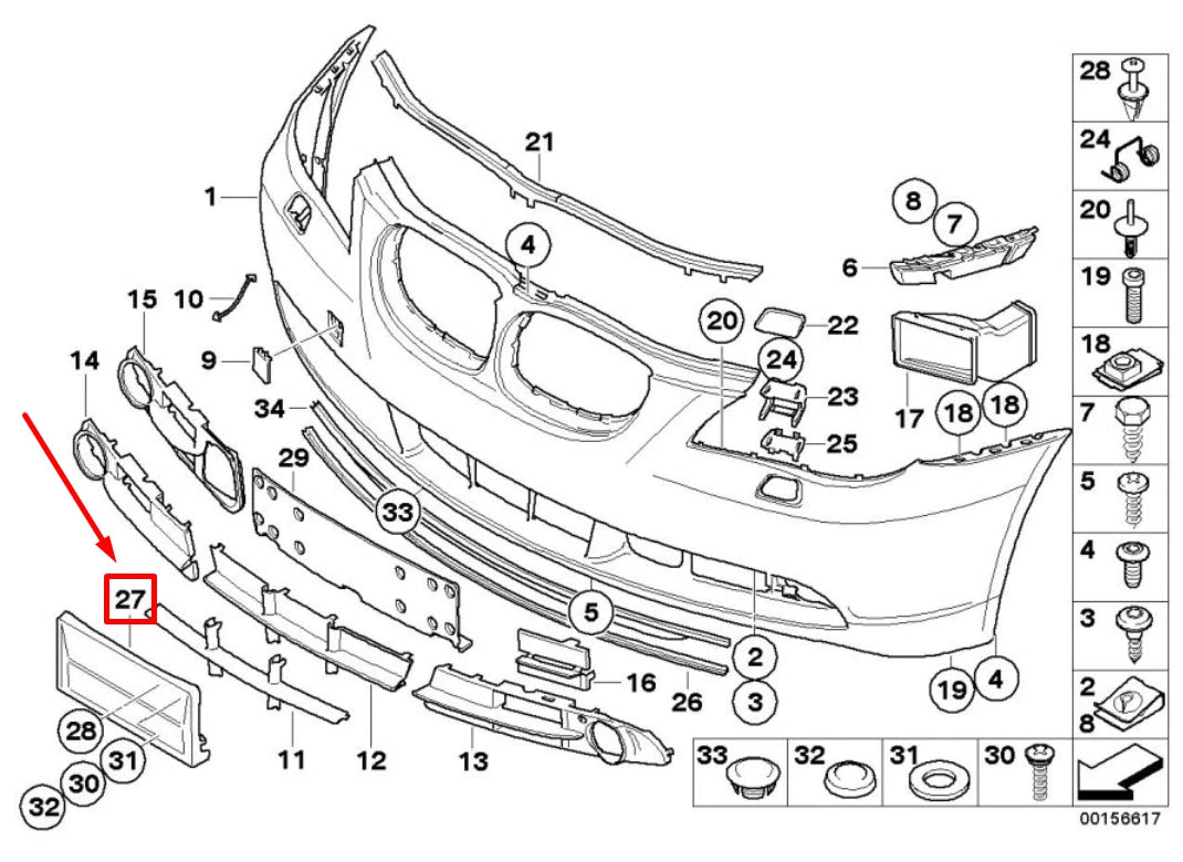 NEW BMW 5 E60 FRINT BUMPER LICENSE PLATE BASE 7111743 51117111743 ORIGINAL