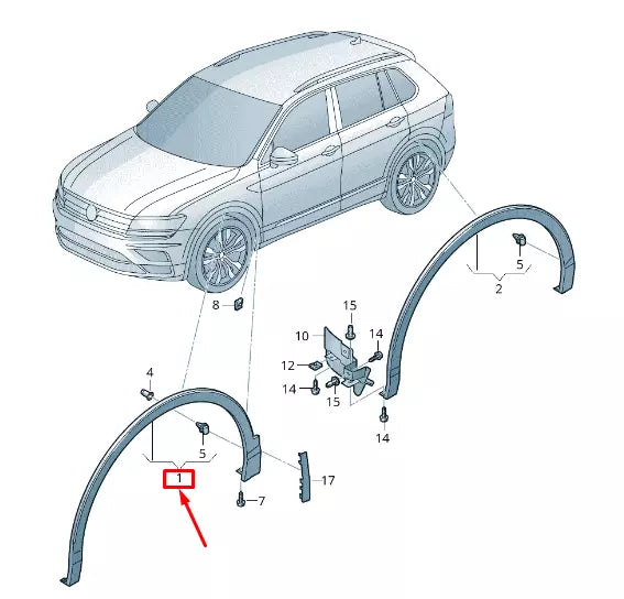 NEW VW TIGUAN AD FRONT RIGHT WHEEL ARCH TRIM 5NA854732F9B9