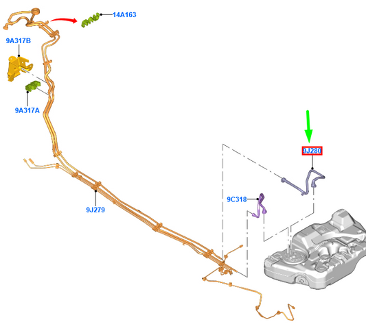new ford mondeo mk5 fuel feed hose pipe assy 2210917 kg93-9j280-ba original