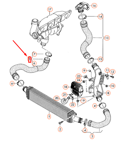 new audi q5 8r charge air cooler right pressure hose 8r0145790g original
