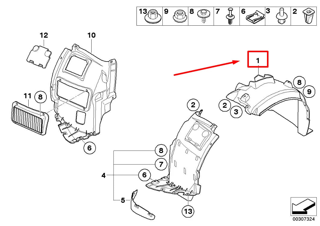 NEW BMW 1 E88 FRONT RIGHT WHEEL HOUSING COVER 7166244 51717166244 ORIGINAL