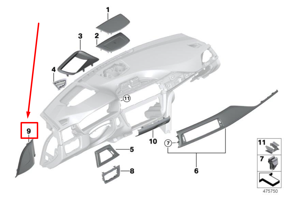 new bmw 3 f30,f80 dash trim panel centerstack bottom 51459241178 9241178