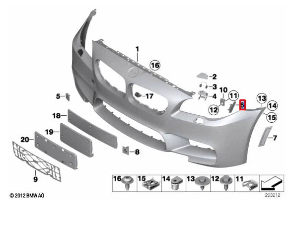 NEW BMW 5 F10 M FRONT BUMPER COVER LEFT BRACKET 8049079 51118049079 ORIGINAL