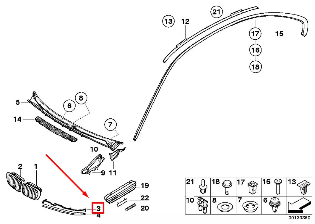 NEW BMW 3 E46 FRONT LEFT LOWER HEADLIGHT TRIM 51137064331 7064331 ORIGINAL