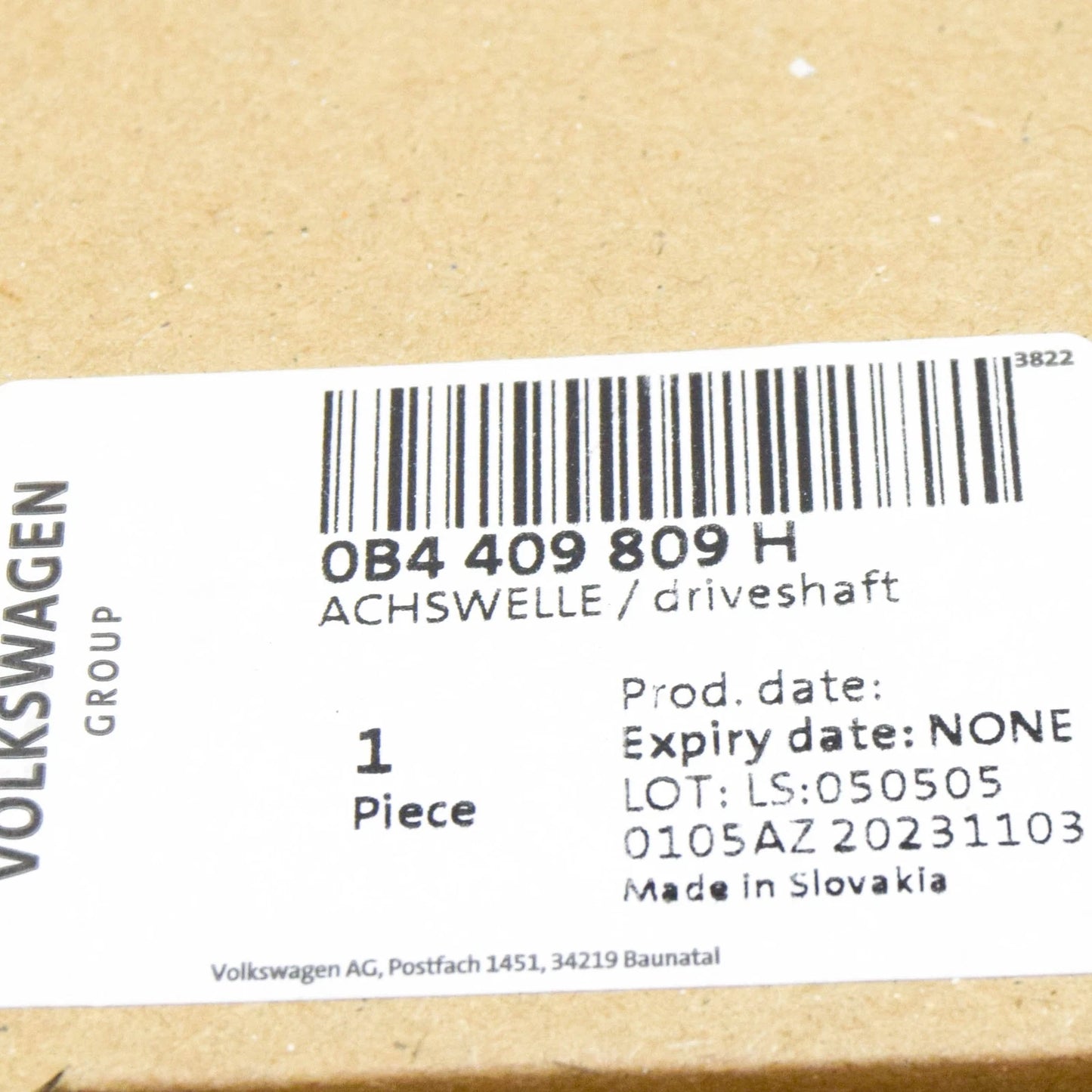 NEW AUDI A6 AVANT C7 REAR AXLE SHAFT 0B4409809H ORIGINAL