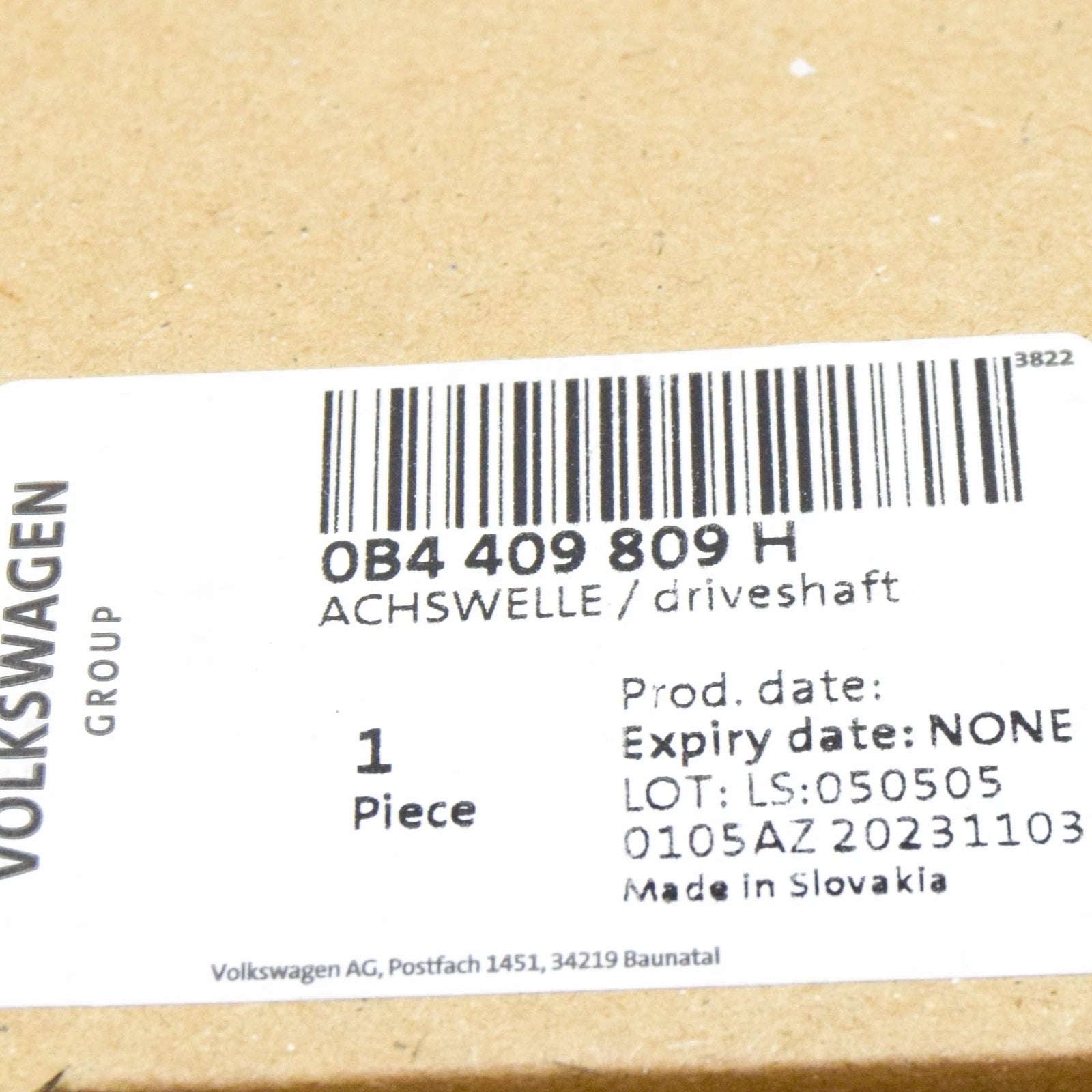 NEW AUDI A6 AVANT C7 REAR AXLE SHAFT 0B4409809H ORIGINAL