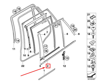 NEW BMW X5 E70 REAR RIGHT DOOR WINDOW WEATHERSTRIP 7174394 51357174394 ORIGINAL