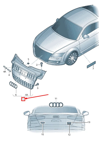 NEW AUDI TT 8J RADIATOR GRILLE 8J0853651 1QP 8J08536511QP ORIGINAL