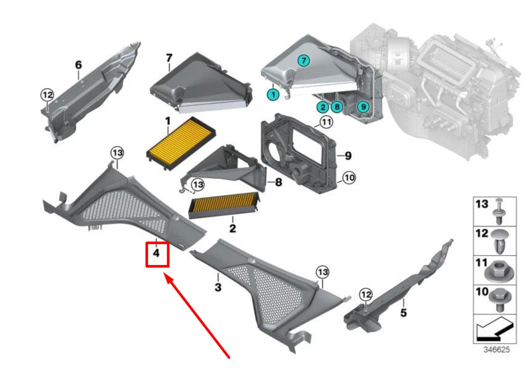 NEW BMW X5 F15 RIGHT MICROFILTER HOUSING COVER 64319245594 9245594 ORIGINAL