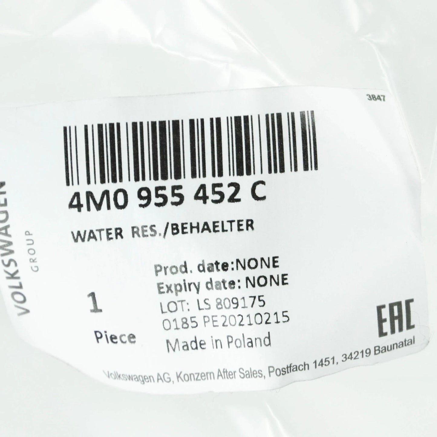 NEW AUDI Q8 4MN WINDSHIELD WASH WATER RESERVOIR 4M0955452C ORIGINAL