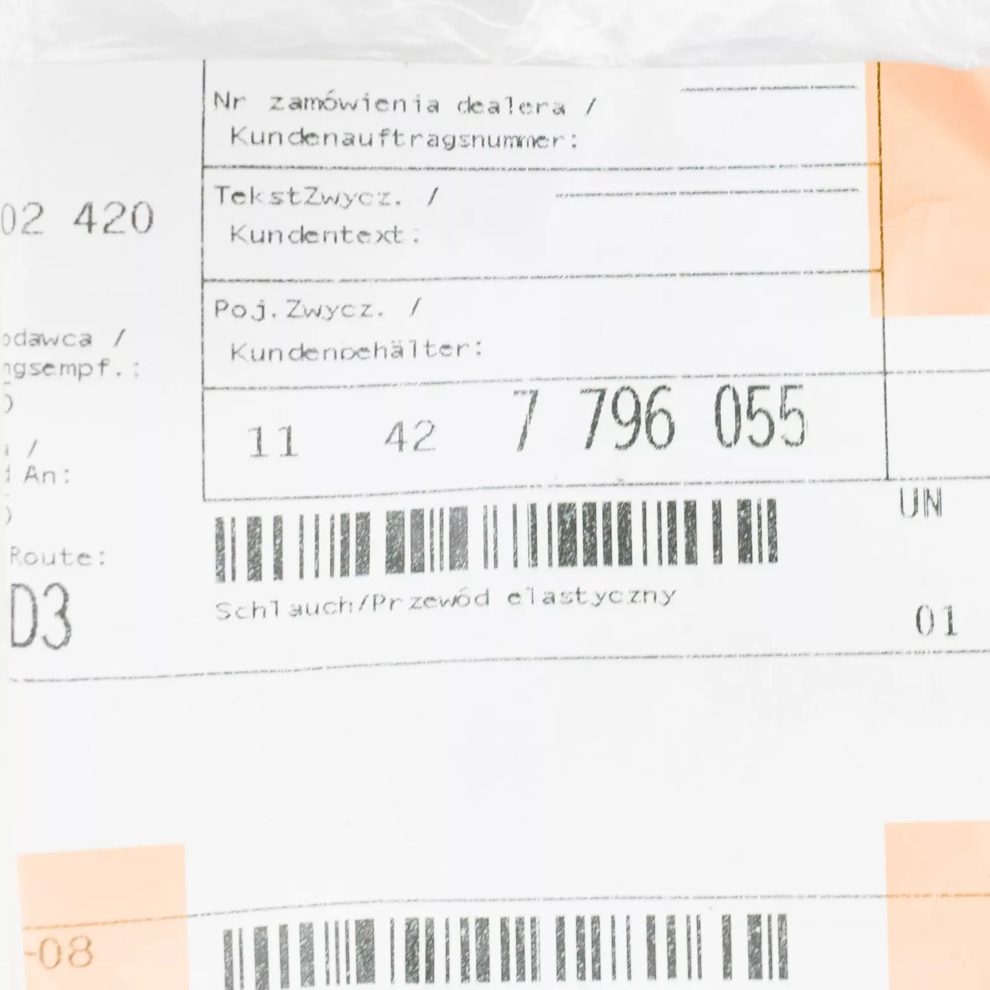 NEW BMW 5 E34 TURBOCHARGER HOSE 11427796055 7796055 ORIGINAL