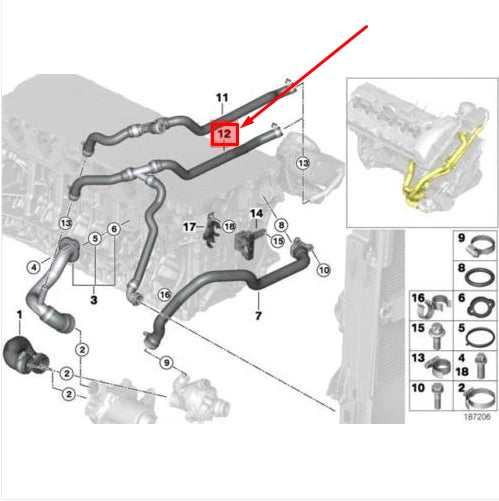 NEW BMW X3 E83 RADIATOR HEATER HOSE 11537556924 7556924 ORIGINAL