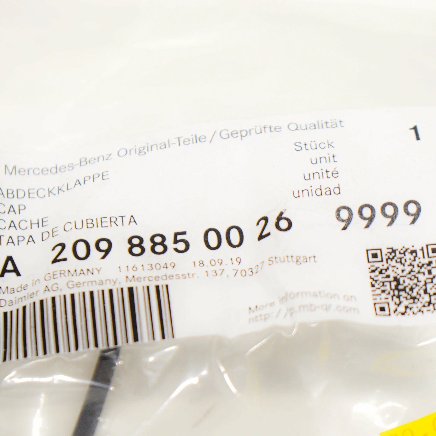 NEW MB CLK C209 FRONT BUMPER TOW HOOK EYE CAP COVER A20988500269999 ORIGINAL