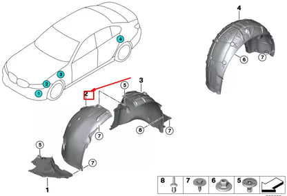 NEW BMW 3 G20 FRONT RIGHT INNER FENDER FRONT PART 51717340910 ORIGINAL