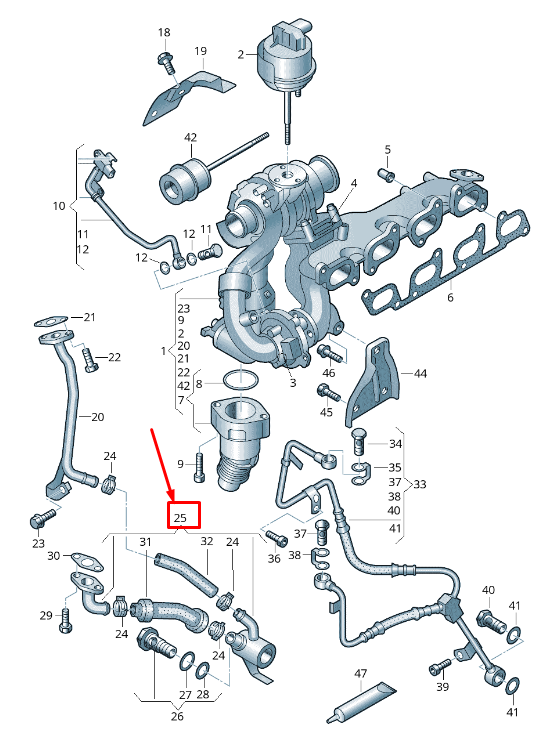 new vw amarok 2h turbocharger oil return line 03l145735a original