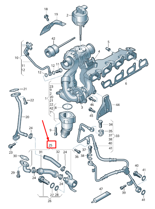 new vw amarok 2h turbocharger oil return line 03l145735a original
