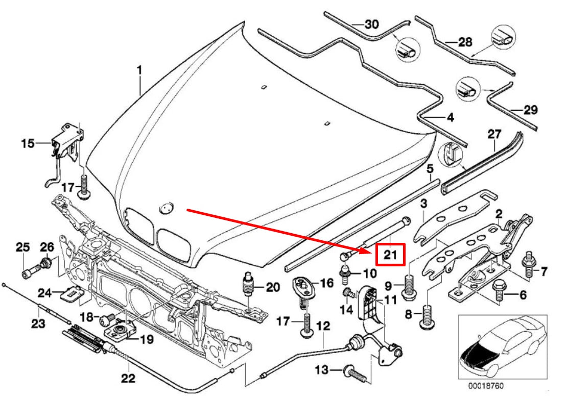 NEW BMW 5 E39 FRONT BONNET STRUT 8174866 51238174866 ORIGINAL