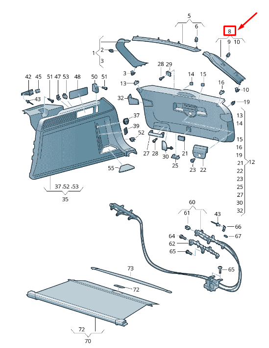 NEW VW TOUAREG CR RIGHT UPPER REAR LID TRIM PANEL 760867604A4PK ORIGINAL