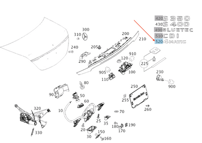 new mercedes-benz s w222 rear trunk lid model plate 4-matic a2178171600 original