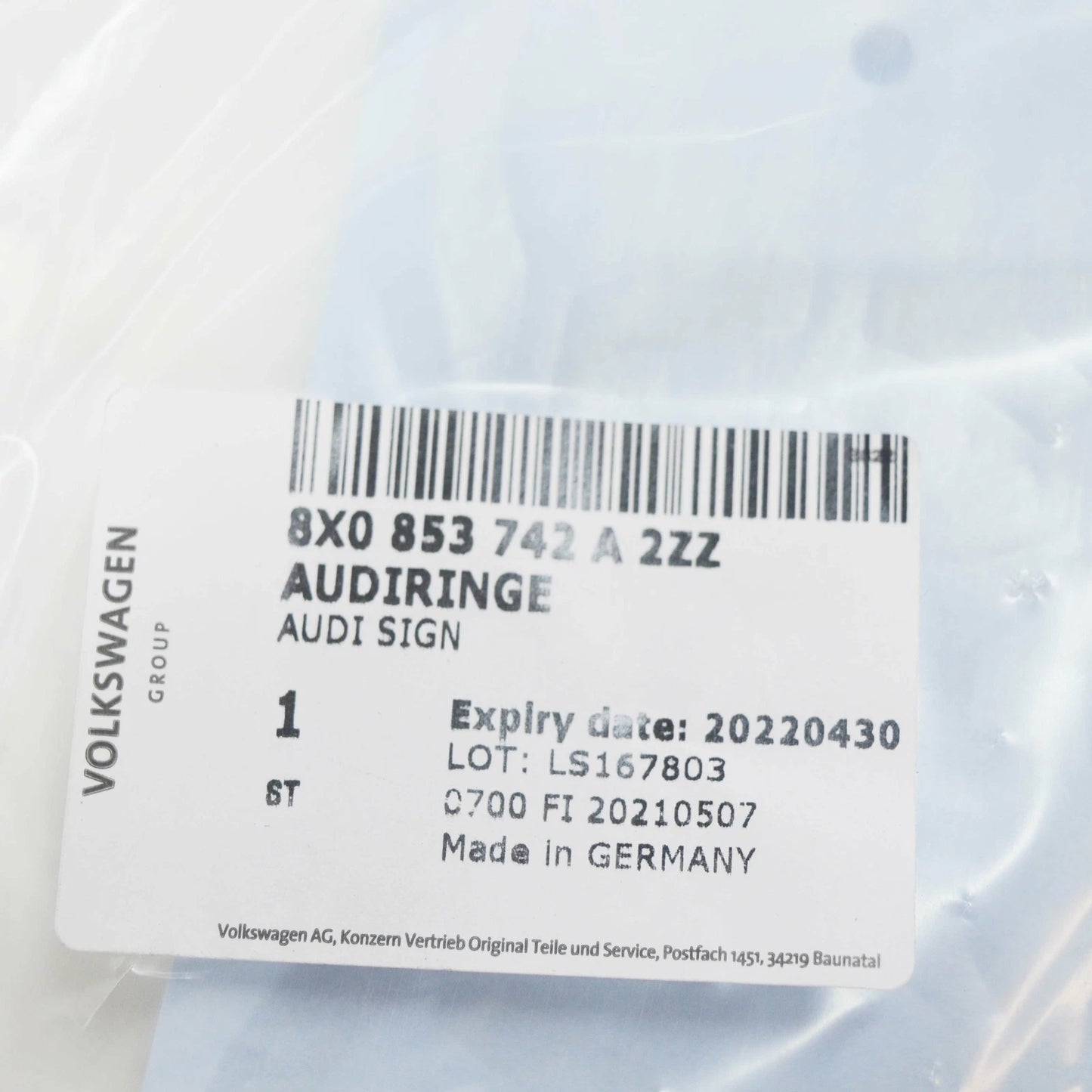 NEW AUDI A1 8X REAR CHROME EMBLEM BADGE 8X0853742A2ZZ ORIGINAL