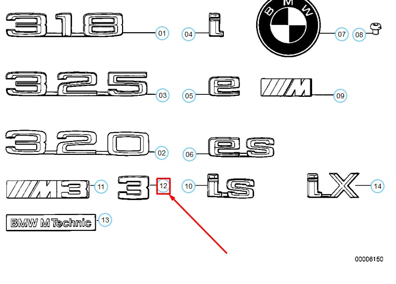 NEW BMW M3 E30 COUPE REAR TRUNK LID CHROME 3 EMBLEM BADGE 51141934619 ORIGINAL