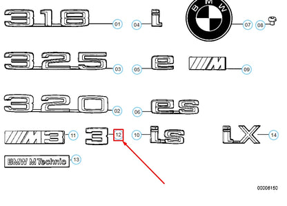 NEW BMW M3 E30 COUPE REAR TRUNK LID CHROME 3 EMBLEM BADGE 51141934619 ORIGINAL