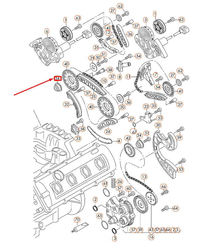 NEW AUDI A6 C6 CAMSHAFT TIMING CHAIN CENTER BEARING PIN 079109512E