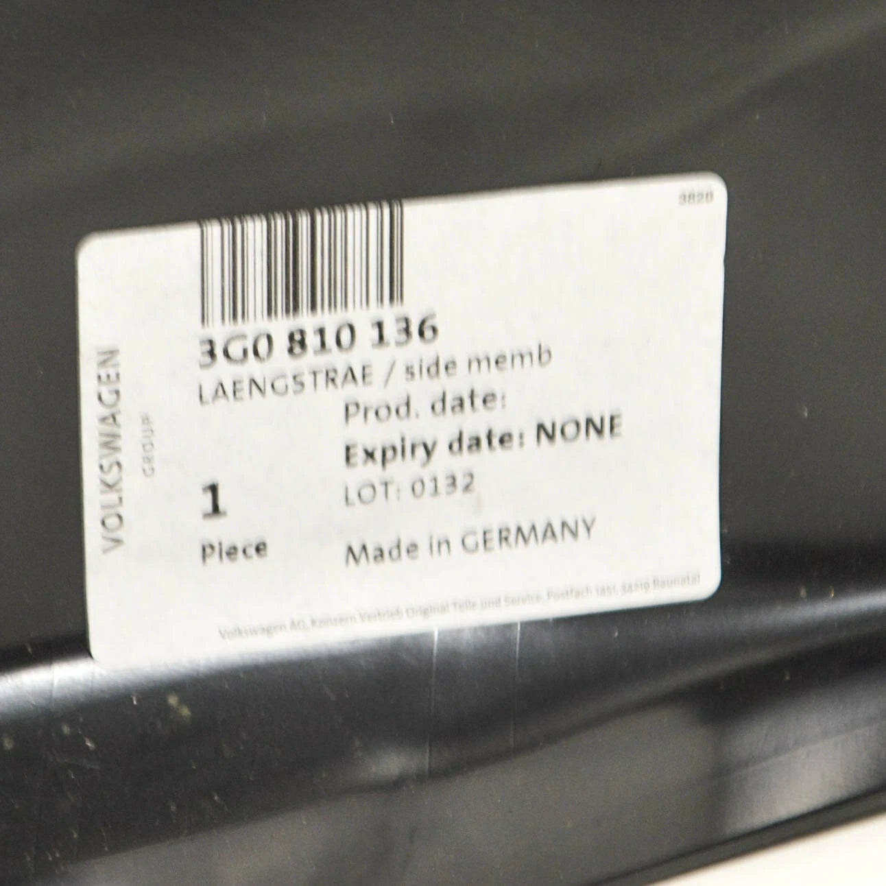 NEW VW PASSAT B8 FRONT RIGHT UPPER OUTER FENDER SIDE MEMBER 3G0810136 ORIGINAL