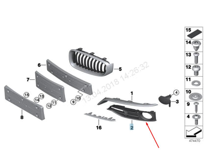 NEW BMW 3 GT F34 RIGHT FOG LIGHT GRILLE 51117293792 7293792 2016 ORIGINAL