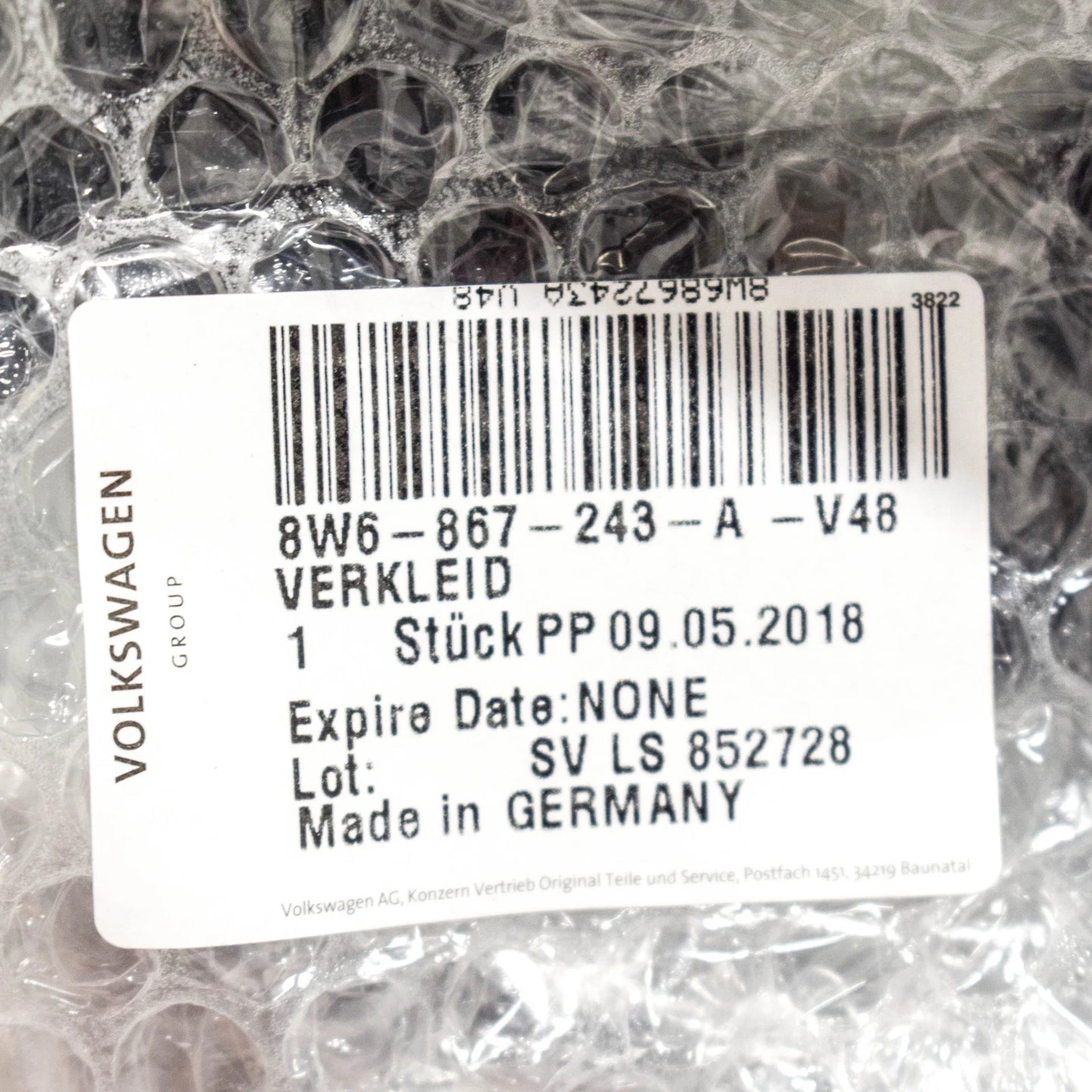 NEW AUDI A5 S5 8W6 LEFT SIDE PILLAR UPPER TRIM 8W6867243A V48 ORIGINAL