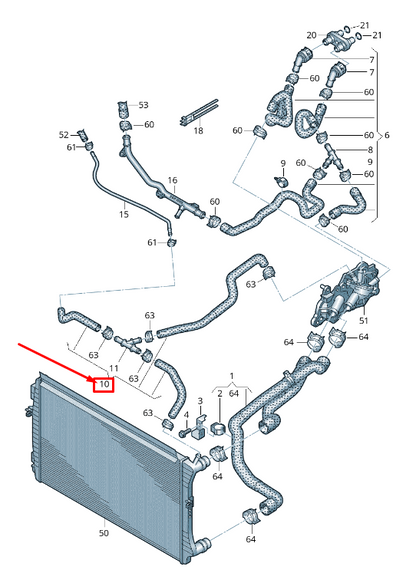 new vw caddy iv sa mk6 engine coolant hose 6c0122447h original