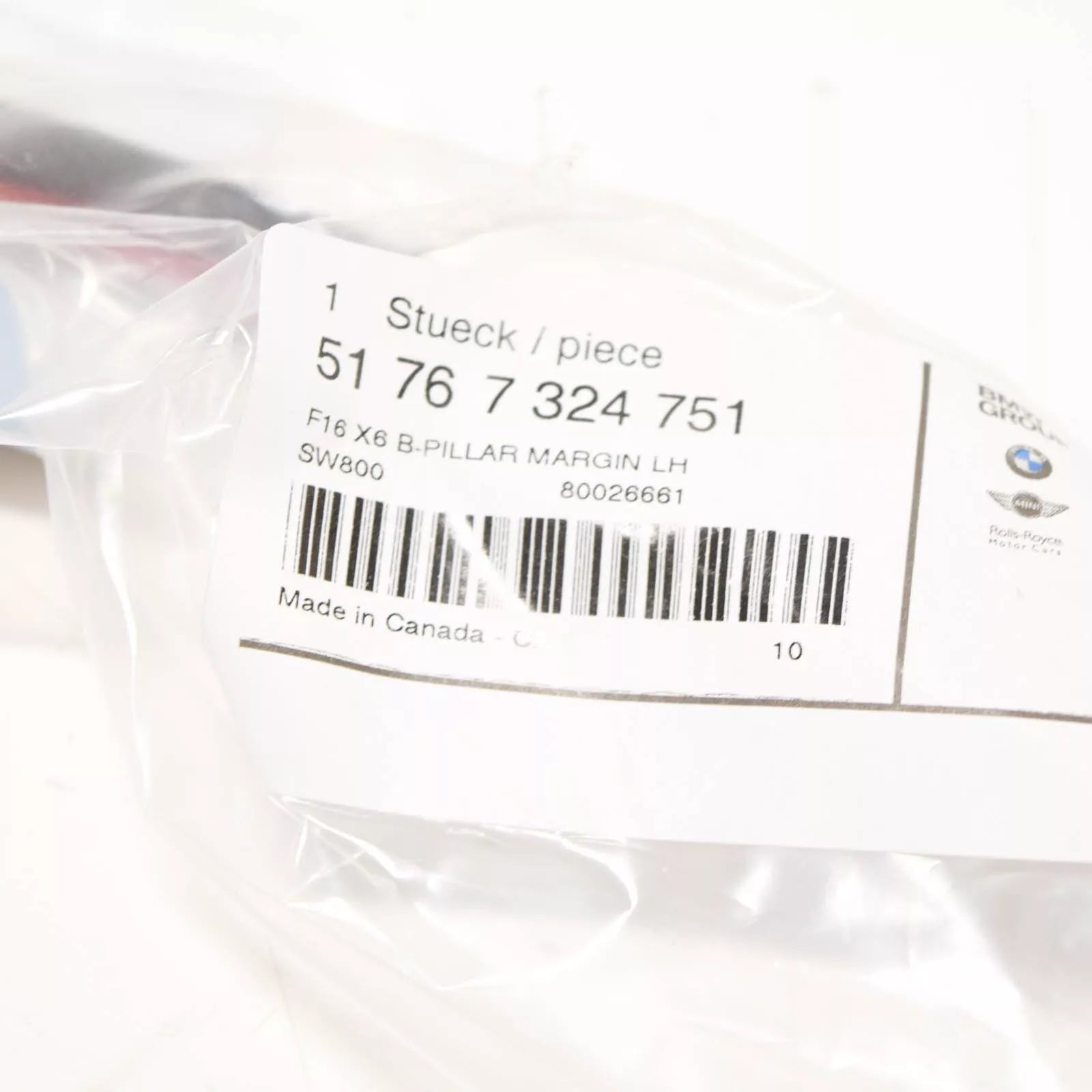 NEW BMW X6 F16 F86 REAR LEFT DOOR SEALING 51767324751 7324751 ORIGINAL