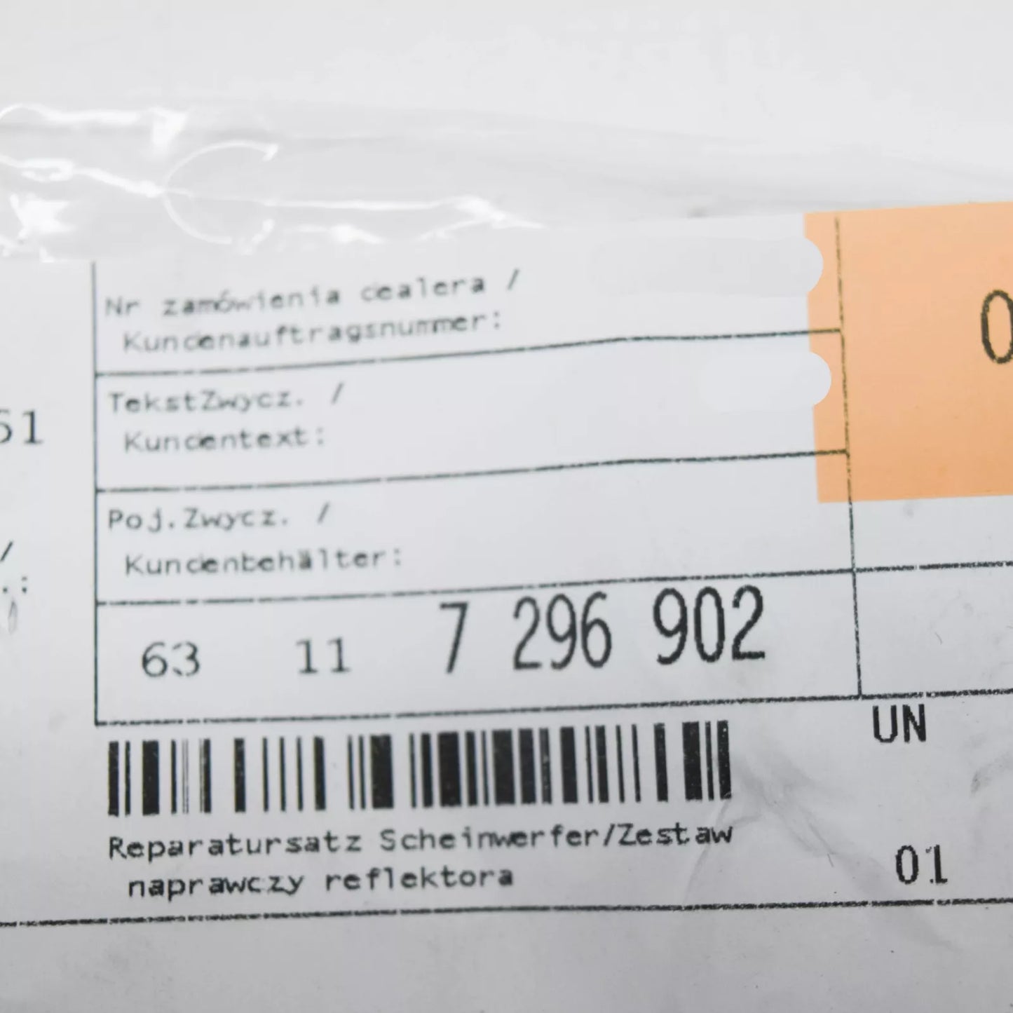 NEW BMW 5 F10 HEADLIGHT REPAIR KIT 63117296902 ORIGINAL