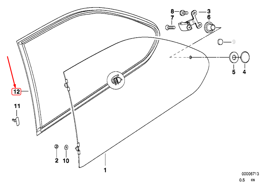 new bmw 3 compact e36 rear left window seal 51728146765 8146765 original