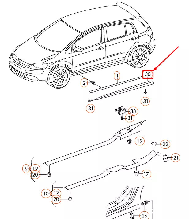 NEW VOLKSWAGEN GOLF MK6 RIGHT SIDE MEMBER TRIM 5K0853856F9B9 ORIGINAL