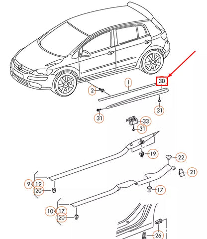 NEW VOLKSWAGEN GOLF MK6 RIGHT SIDE MEMBER TRIM 5K0853856F9B9 ORIGINAL