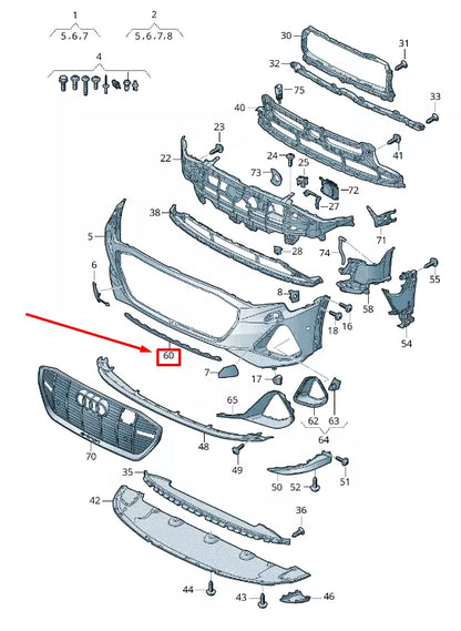 NEW AUDI E-TRON GEN FRONT CENTER BUMPER TRIM 4KE853057TB2