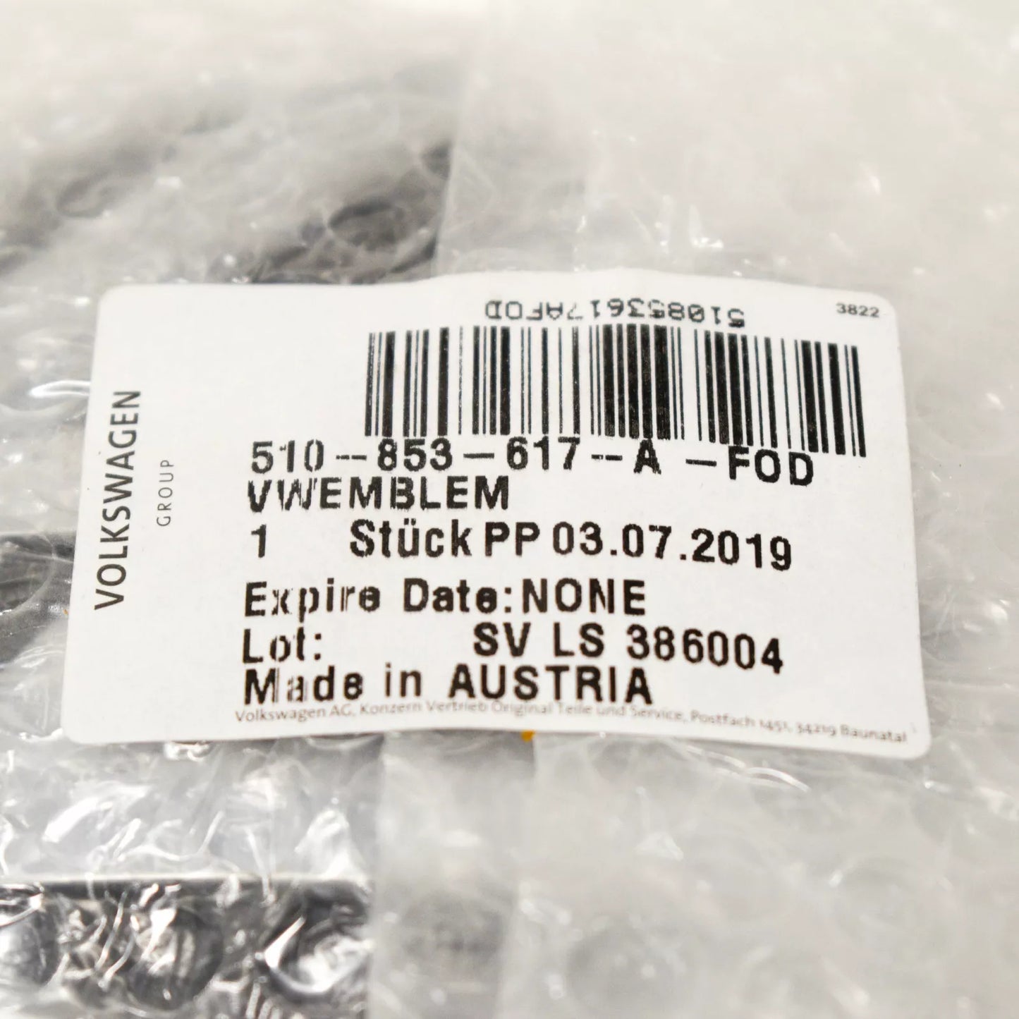 NEW VW GOLF MK7 REAR TRUNK BOOT LID EMBLEM BADGE 510853617AFOD