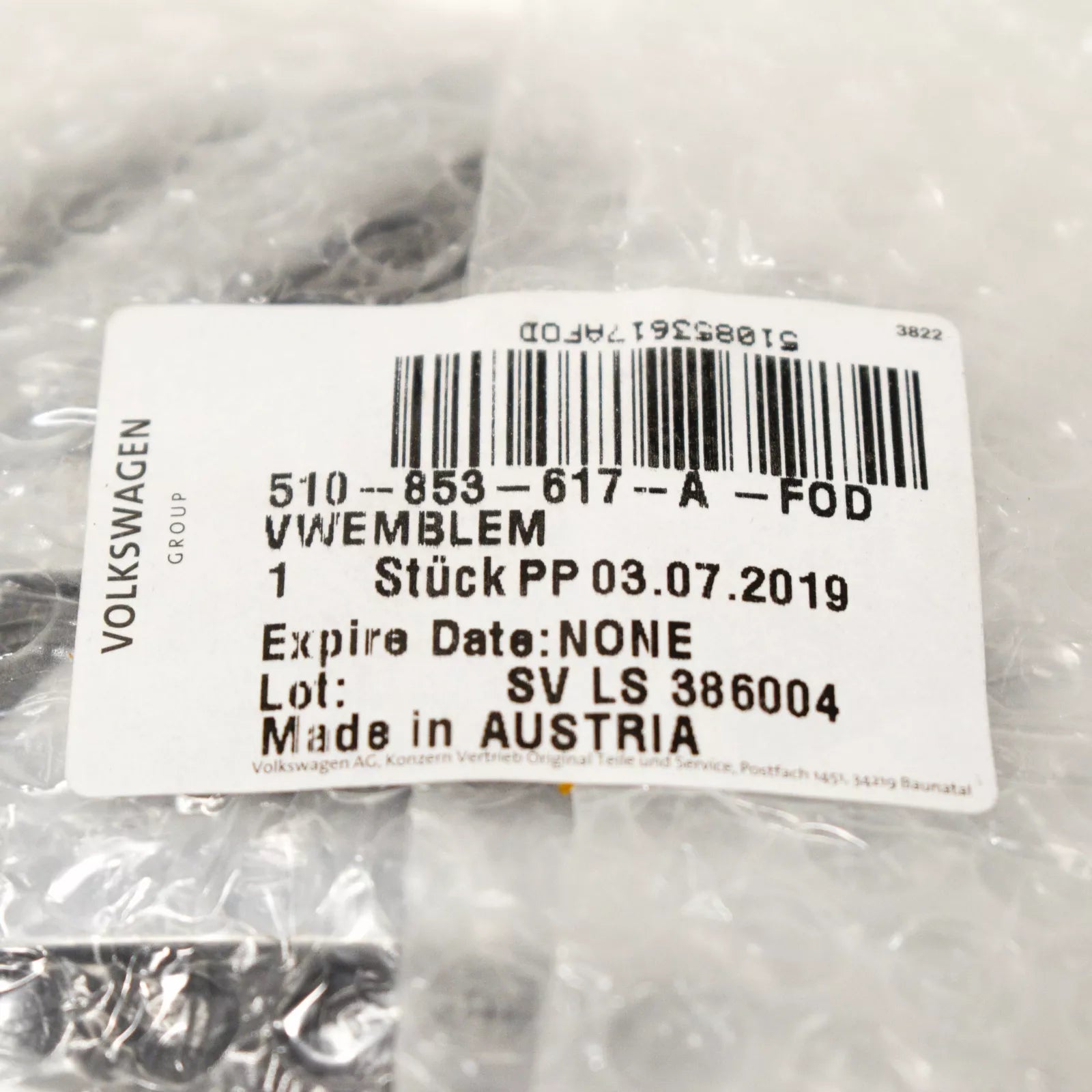 NEW VW GOLF MK7 REAR TRUNK BOOT LID EMBLEM BADGE 510853617AFOD